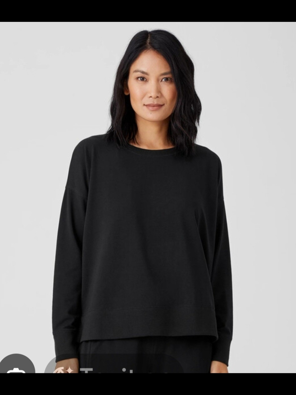 Eileen Fisher Black Relaxed Crewneck Sweatshirt Medium
